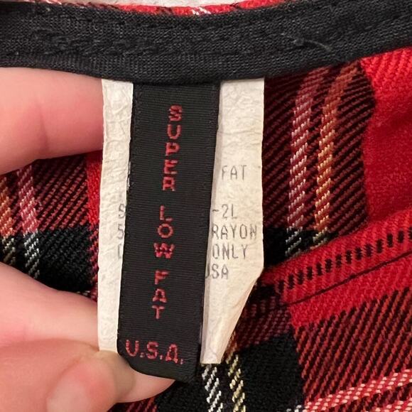 Super Low Fat Vintage 90s School Girl Plaid Mini Skirt Pleated Punk Red Academia - Picture 7 of 8